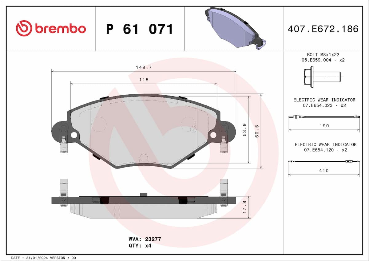 Bremžu uzliku kompl., Disku bremzes BREMBO P 61 071 1