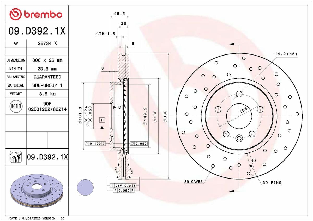 Bremžu diski BREMBO 09.D392.1X 1