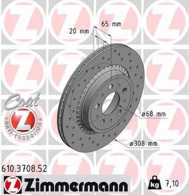 Bremžu diski ZIMMERMANN 610.3708.52 1