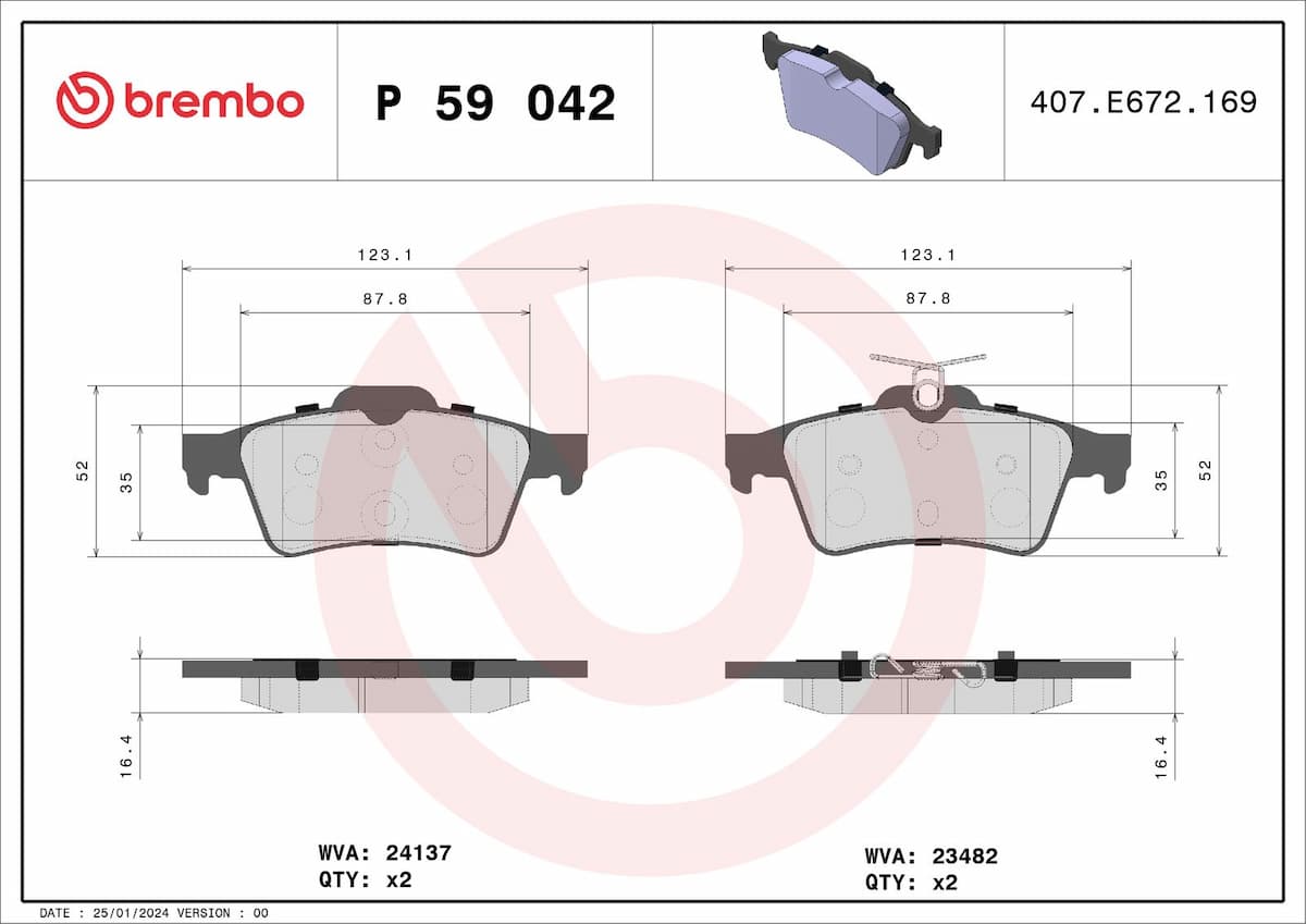 Bremžu uzliku kompl., Disku bremzes BREMBO P 59 042 1