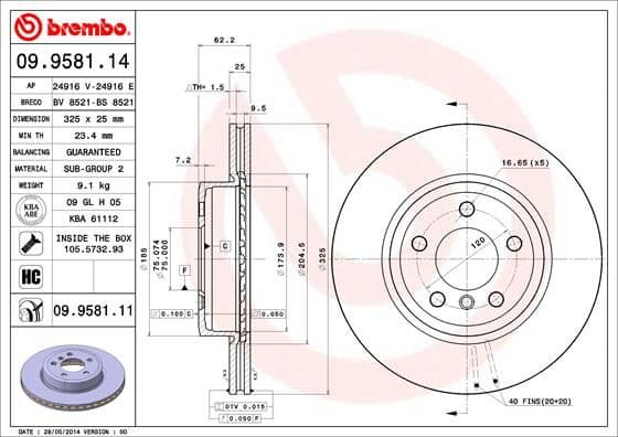 Bremžu diski BREMBO 09.9581.11 1