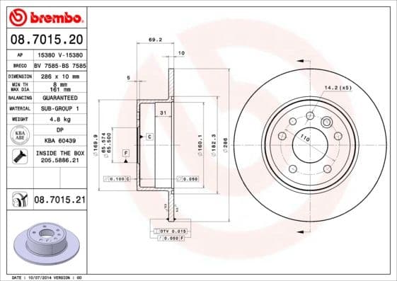 Bremžu diski BREMBO 08.7015.21 1