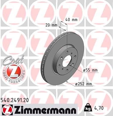 Bremžu diski ZIMMERMANN 540.2491.20 1