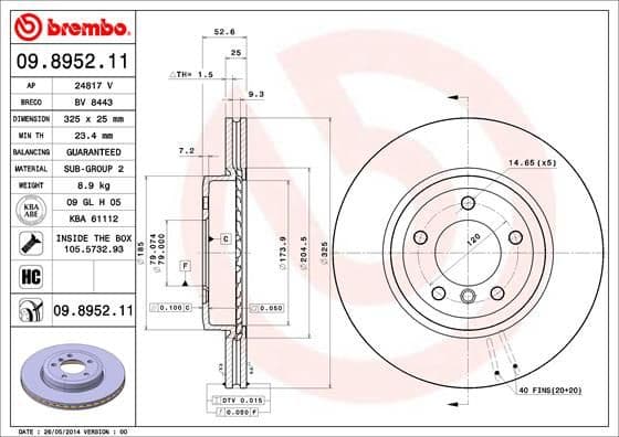 Bremžu diski BREMBO 09.8952.11 1