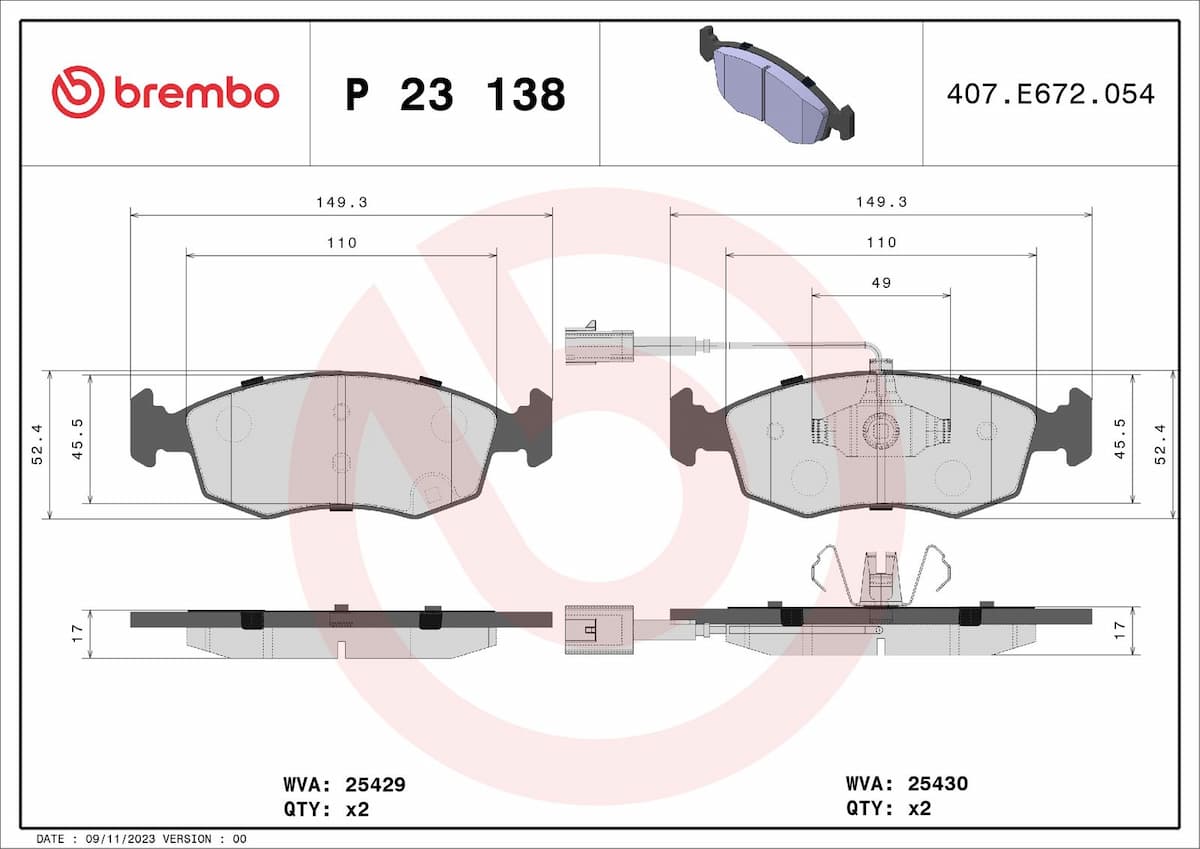 Bremžu uzliku kompl., Disku bremzes BREMBO P 23 138 1