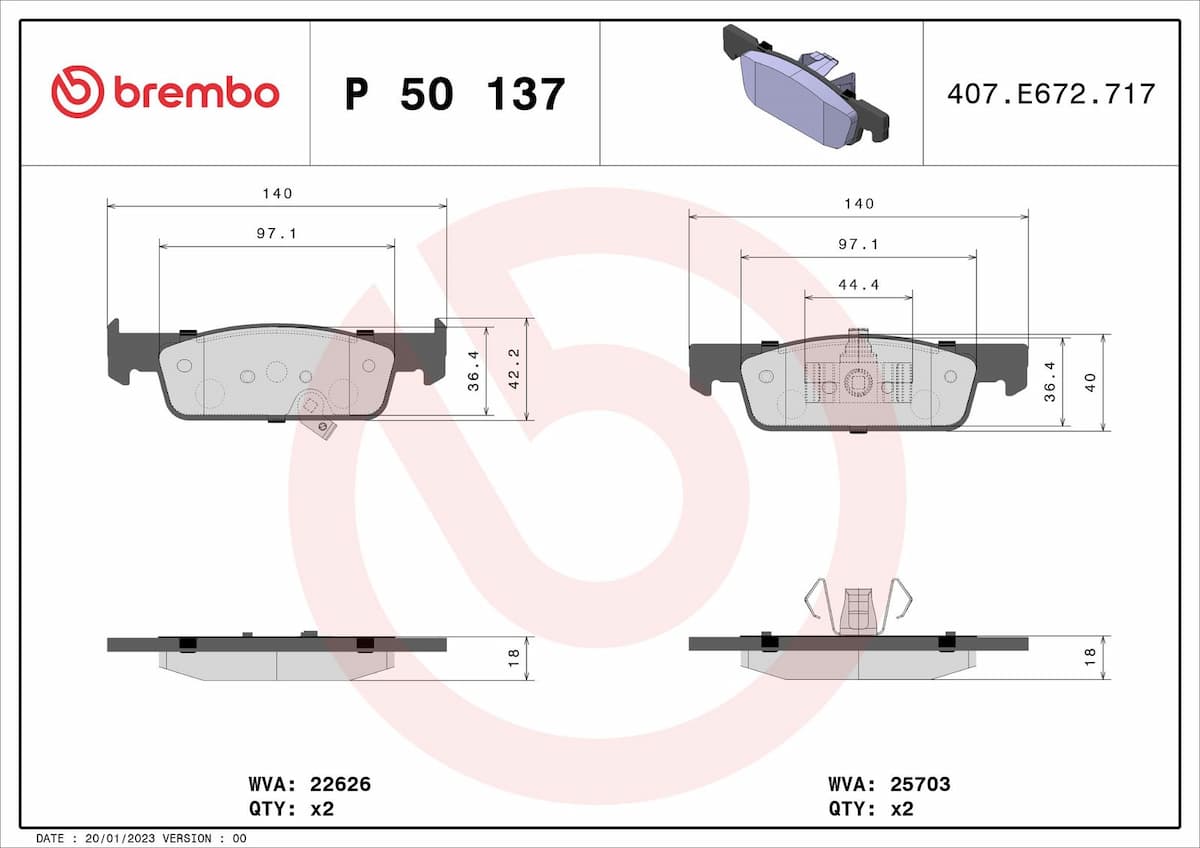 Bremžu uzliku kompl., Disku bremzes BREMBO P 50 137 1