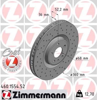 Bremžu diski ZIMMERMANN 460.1554.52 1