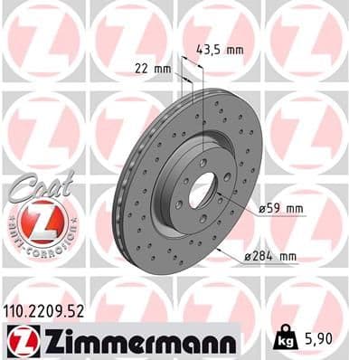 Bremžu diski ZIMMERMANN 110.2209.52 1