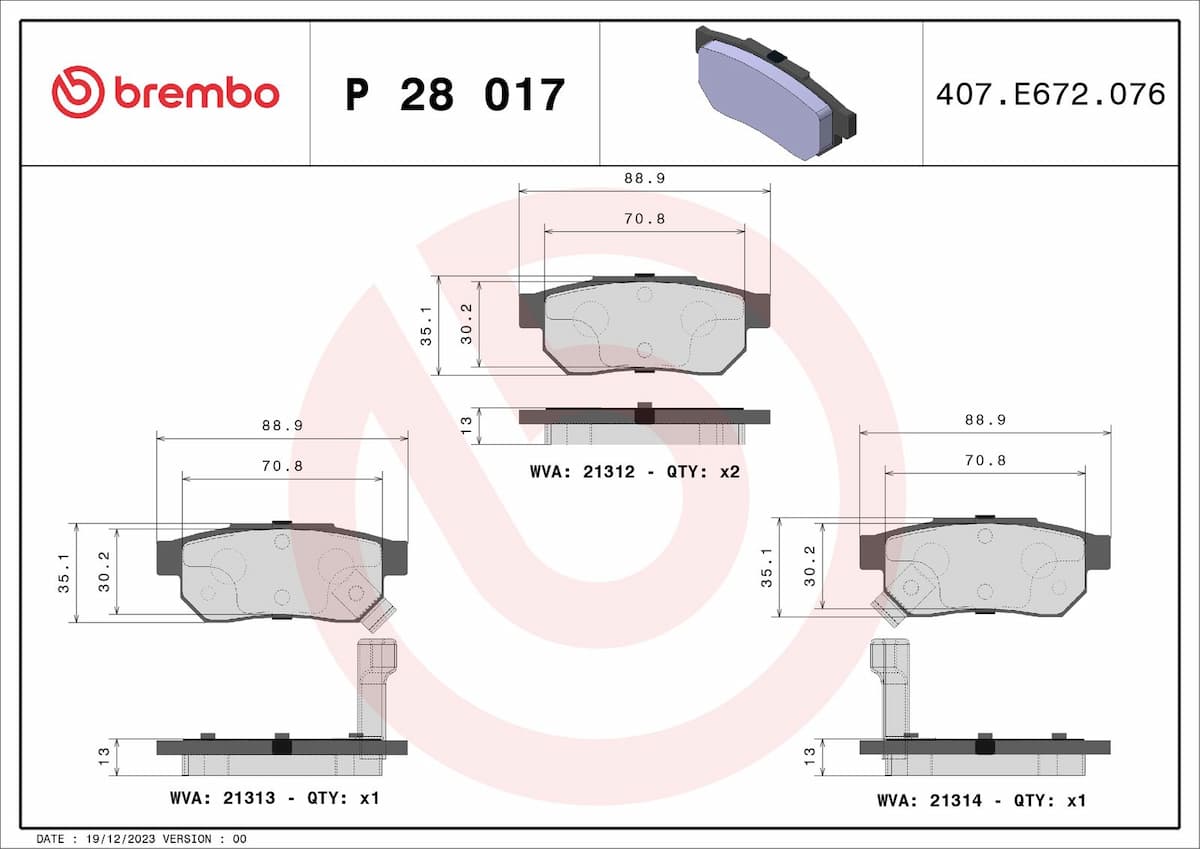 Bremžu uzliku kompl., Disku bremzes BREMBO P 28 017 1