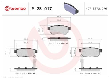 Bremžu uzliku kompl., Disku bremzes BREMBO P 28 017 1