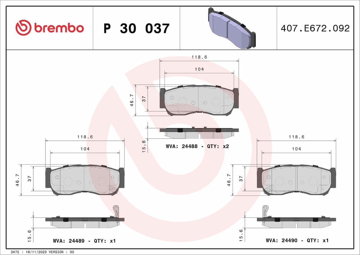 Bremžu uzliku kompl., Disku bremzes BREMBO P 30 037 1