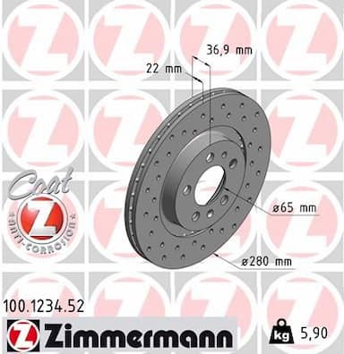 Bremžu diski ZIMMERMANN 100.1234.52 1