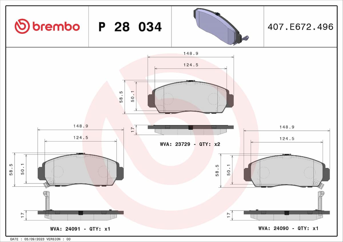 Bremžu uzliku kompl., Disku bremzes BREMBO P 28 034 1