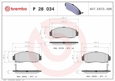 Bremžu uzliku kompl., Disku bremzes BREMBO P 28 034 1