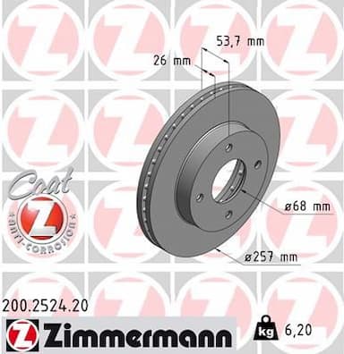 Bremžu diski ZIMMERMANN 200.2524.20 1