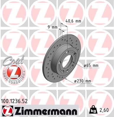 Bremžu diski ZIMMERMANN 100.1236.52 1