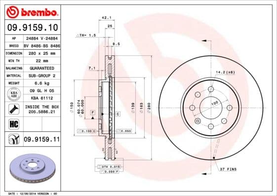 Bremžu diski BREMBO 09.9159.11 1