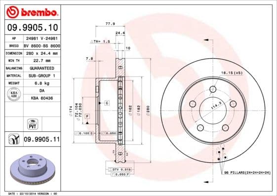 Bremžu diski BREMBO 09.9905.11 1