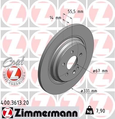 Bremžu diski ZIMMERMANN 400.3613.20 1