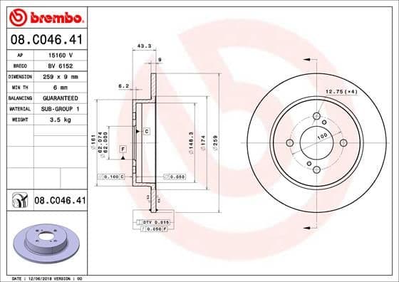 Bremžu diski BREMBO 08.C046.41 1