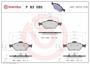 Bremžu uzliku kompl., Disku bremzes BREMBO P 83 085 1