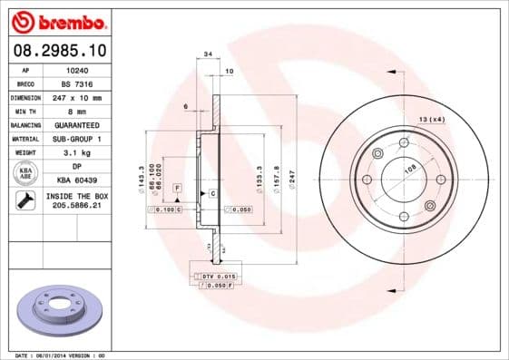 Bremžu diski BREMBO 08.2985.10 1