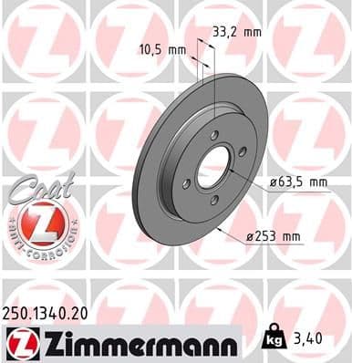 Bremžu diski ZIMMERMANN 250.1340.20 1