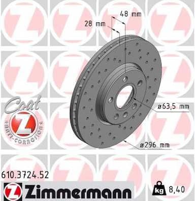 Bremžu diski ZIMMERMANN 610.3724.52 1