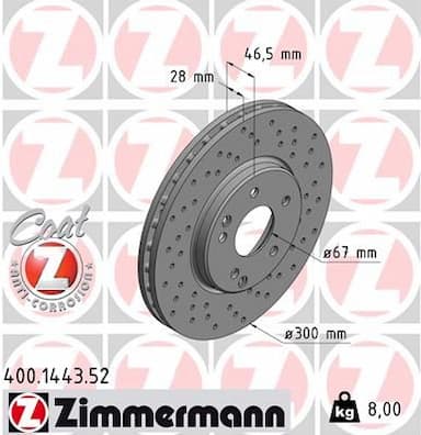 Bremžu diski ZIMMERMANN 400.1443.52 1