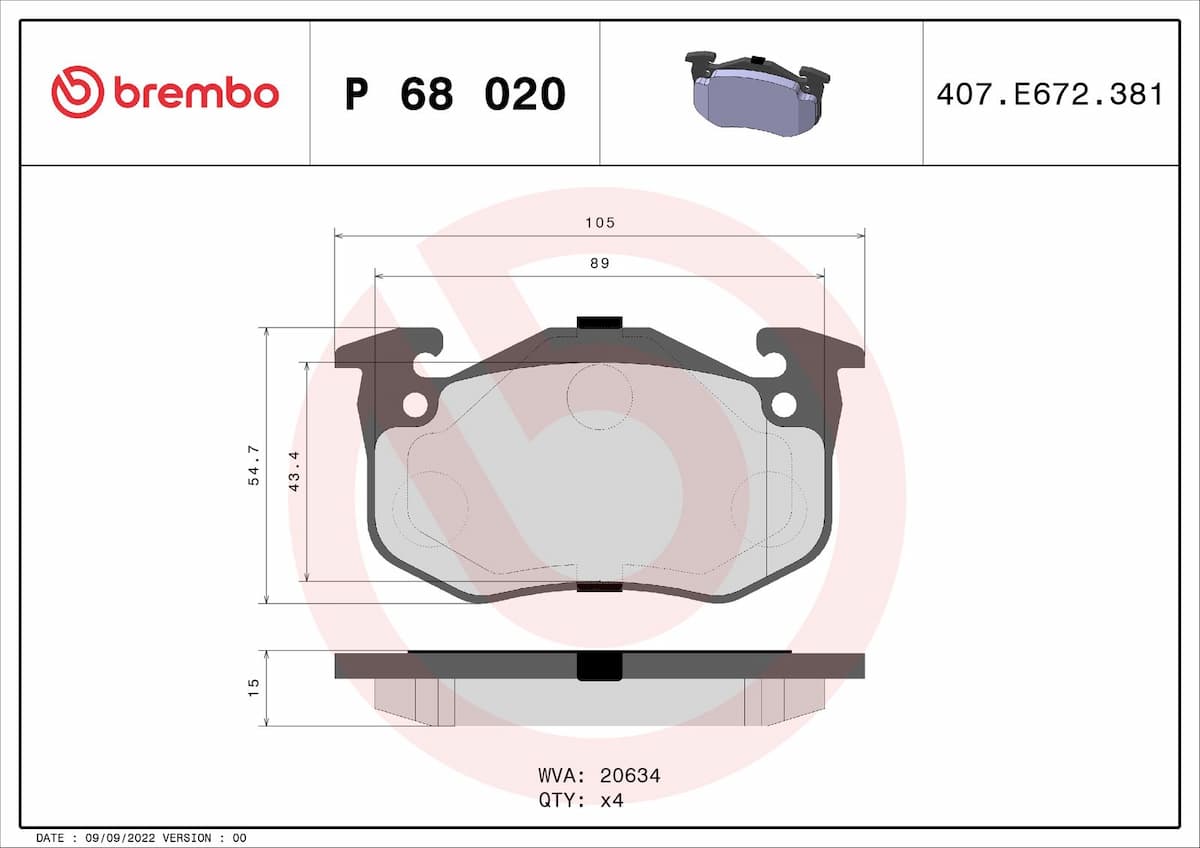 Bremžu uzliku kompl., Disku bremzes BREMBO P 68 020 1