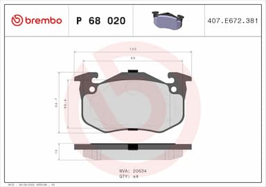 Bremžu uzliku kompl., Disku bremzes BREMBO P 68 020 1