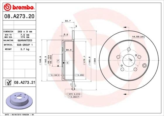 Bremžu diski BREMBO 08.A273.21 1