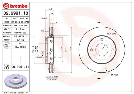 Bremžu diski BREMBO 09.9991.11 1