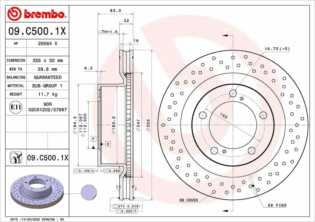 Bremžu diski BREMBO 09.C500.1X 1