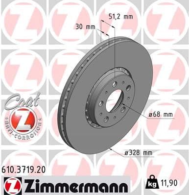 Bremžu diski ZIMMERMANN 610.3719.20 1