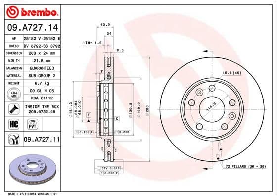 Bremžu diski BREMBO 09.A727.11 1