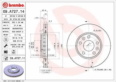 Bremžu diski BREMBO 09.A727.11 1