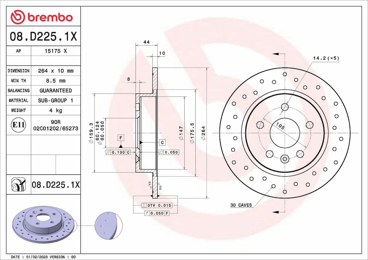 Bremžu diski BREMBO 08.D225.1X 1