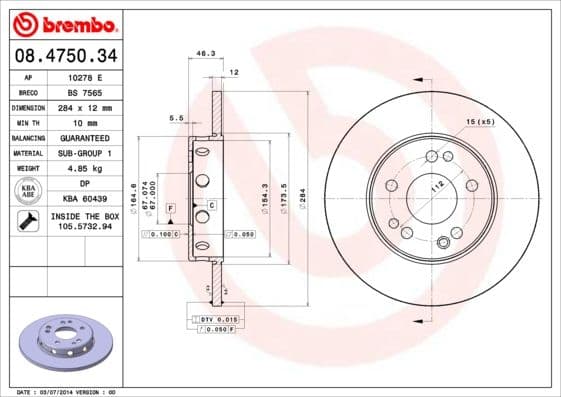 Bremžu diski BREMBO 08.4750.34 1