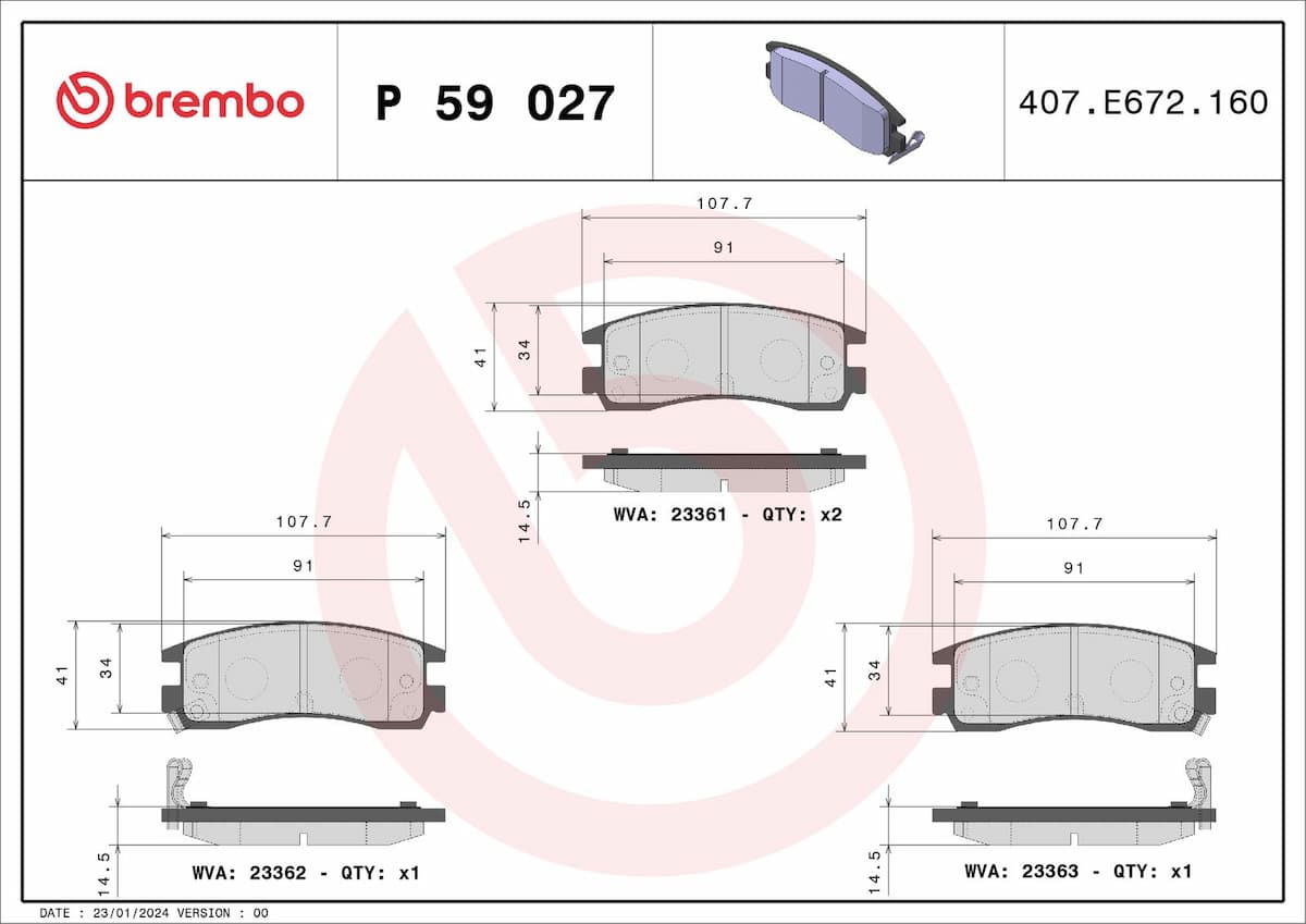 Bremžu uzliku kompl., Disku bremzes BREMBO P 59 027 1