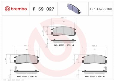 Bremžu uzliku kompl., Disku bremzes BREMBO P 59 027 1