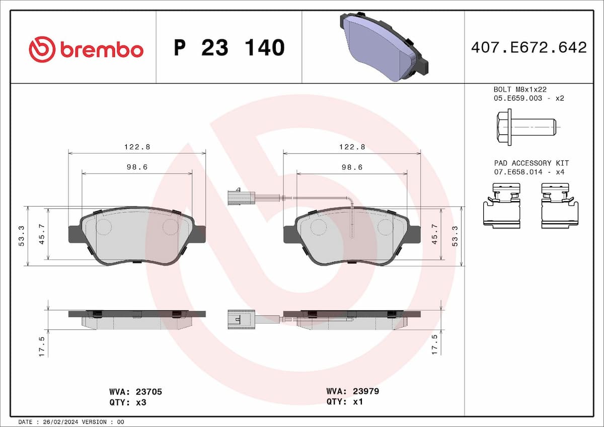 Bremžu uzliku kompl., Disku bremzes BREMBO P 23 140 1