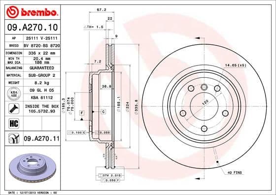 Bremžu diski BREMBO 09.A270.11 1