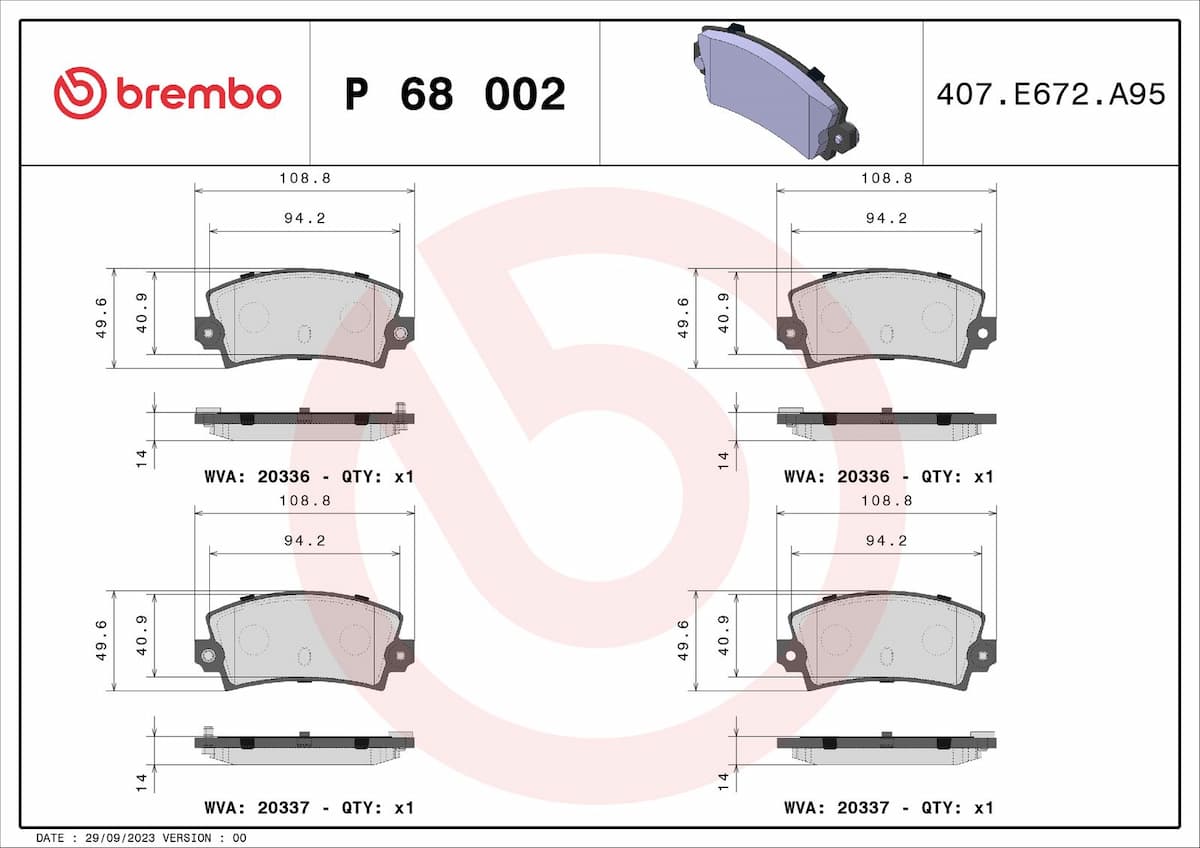 Bremžu uzliku kompl., Disku bremzes BREMBO P 68 002 1