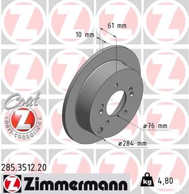 Bremžu diski ZIMMERMANN 285.3512.20 1