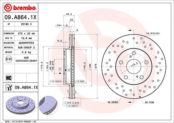 Bremžu diski BREMBO 09.A864.1X 1