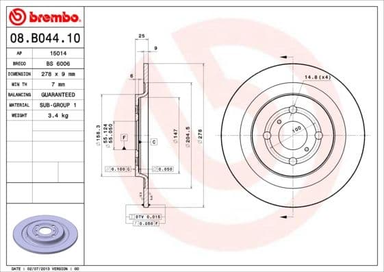 Bremžu diski BREMBO 08.B044.10 1