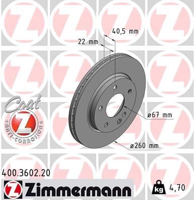 Bremžu diski ZIMMERMANN 400.3602.20 1