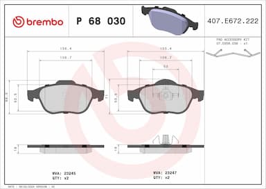 Bremžu uzliku kompl., Disku bremzes BREMBO P 68 030 1