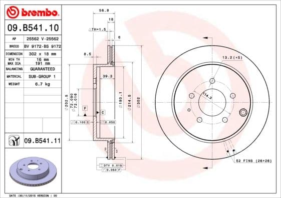 Bremžu diski BREMBO 09.B541.11 1